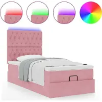 Syfax Ottoman-Bett mit Matratzen & LEDs Rosa 90x190 cm Samt