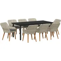 Syfax Garten Essgruppe 9 stk. Hellgrau Poly-Rattan