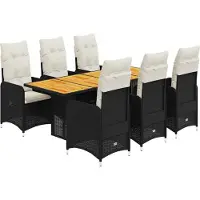 Syfax 7-tlg. Garten-Bistro-Set mit Kissen Schwarz Poly Rattan