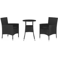 Syfax 3-tlg. Garten-Bistro-Set mit Kissen Schwarz Poly Rattan