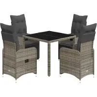 Syfax 5-tlg. Garten-Bistro-Set mit Kissen Grau Poly Rattan