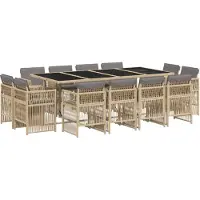 Syfax 13-tlg. Garten-Essgruppe mit Kissen Beigemischung Poly Rattan