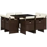 Syfax 9-tlg. Garten-Essgruppe mit Kissen Braun Poly Rattan