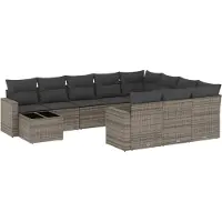 Syfax 11-tlg. Garten-Sofagarnitur mit Kissen Grau Poly Rattan