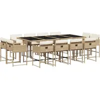 Syfax 13-tlg. Garten-Essgruppe mit Kissen Beige Poly Rattan