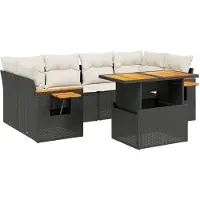 Syfax 7-tlg. Garten-Sofagarnitur mit Kissen Schwarz Poly Rattan