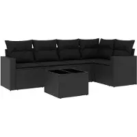 vidaXL 6-tlg. Garten-Sofagarnitur mit Kissen Schwarz Poly Rattan