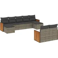 Syfax 9-tlg. Garten-Sofagarnitur mit Kissen Grau Poly Rattan
