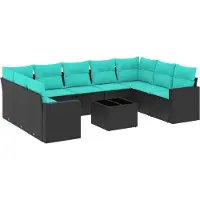 Syfax 10-tlg. Garten-Sofagarnitur mit Kissen Schwarz Poly Rattan