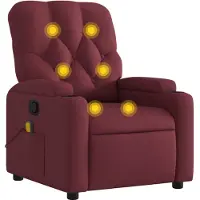 Syfax Weinroter Massagesessel aus Stoff mit manueller Liege- und Vibrationsfunktion, 6 Massagepunkte
