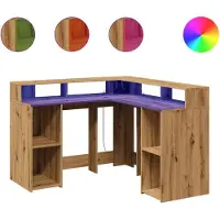 Syfax LED-Schreibtisch Artisan-Eiche 130x130x91 Holzwerkstoff