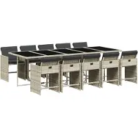 Syfax 11-tlg. Garten-Essgruppe mit Kissen Hellgrau Poly Rattan