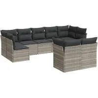 Syfax 9-tlg. Garten-Sofagarnitur mit Kissen Hellgrau Poly Rattan