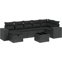 Syfax 8-tlg. Garten-Sofagarnitur mit Kissen Schwarz Poly Rattan