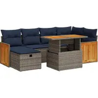 Syfax 7-tlg. Garten-Sofagarnitur mit Kissen Grau Poly Rattan