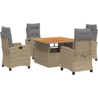 Syfax 5-tlg. Garten-Essgruppe mit Kissen Beige Poly Rattan