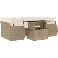 Syfax 7-tlg. Garten-Sofagarnitur mit Kissen Beige Poly Rattan