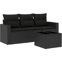 Syfax 4-tlg. Garten-Sofagarnitur mit Kissen Schwarz Poly Rattan