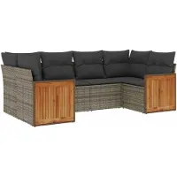 Syfax 6-tlg. Garten-Sofagarnitur mit Kissen Grau Poly Rattan