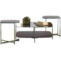 AEA Modularer Braun Couchtisch mit Metallgestell und Glasplatte Hochwertig Möbel