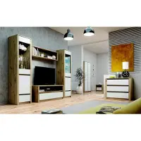 AEA Design Wohnzimmer Set Vitrine 2x Kommode Wandregal Wohnwand Regal Schränke 4tlg.