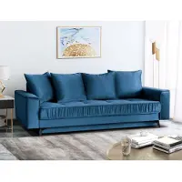 Beautysofa Stilvoll Schlafsofa für 3 Personen Monaco Sofa mit Schlaffunktion Bettkasten Dreisitzer aus Veloursbezug, Farbe: Blau