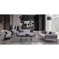 AEA Hellgraue Sofagarnitur Moderne x2 Polstersofas Designer Sessel Tische