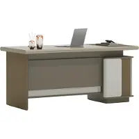 AEA Schreibtisch Beige und Grau mit Schubladen und Ablage für Bürodesign und Ordnung