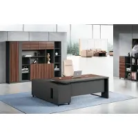 AEA Grau-Brauner Bürotisch r Eckschreibtisch Designer Holz Möbel