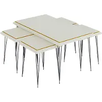 AEA Weißer moderner Couchtisch mit Beistelltischen aus MDF und Edelstahl
