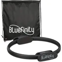 Relaxdays 4 x Pilates Ring mit Übungen, Doppelgriff, gepolstert, Widerstandsring Yoga, Fiberglas, Sportring, Ring Ø 37 cm, schwarz