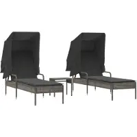 Syfax Sonnenliegen 2 Stk. mit Dach und Tisch Grau Poly Rattan