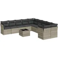 Syfax 11-tlg. Garten-Sofagarnitur mit Kissen Hellgrau Poly Rattan