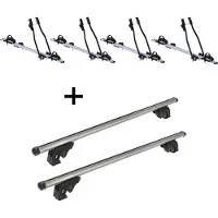 VDP 4x Fahrradträger SAGITTAR + Dachträger/Relingträger LION1 kompatibel mit für Kia Clarus (5 Türer) 95-01