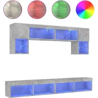 vidaXL 6-tlg. Wohnwand mit LED-Beleuchtung Betongrau Holzwerkstoff