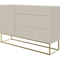 Selsey VELDIO - Sideboard Kommode mit 3 Schubladen, Graubeige Taupe mit goldenem Metallgestell, 140 cm breit