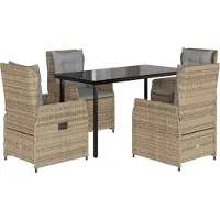 Syfax 5-tlg. Garten-Essgruppe mit Kissen Beige Poly Rattan