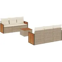 Syfax 7-tlg. Garten-Sofagarnitur mit Kissen Beige Poly Rattan
