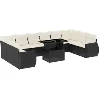 Syfax 11-tlg. Garten-Sofagarnitur mit Kissen Schwarz Poly Rattan