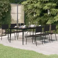 The Living Store Garten-Esstisch Schwarz 200x100x74 cm Stahl und Glas