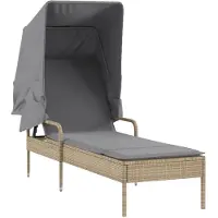 Syfax Sonnenliege mit Dach Beige Poly Rattan