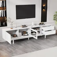 Sweiko 200x40x50.5 cm moderner einfacher Fernsehschrank, Lowboard Mit 2 Türen und 2 Schubladen,TV-Ständer mit großem Stauraum,Wohnraumschrank mit Gesamttragkraft von 45kg,Geeignet für 80-Zoll,Weiß