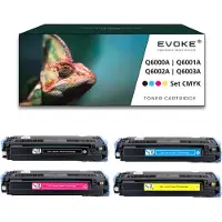 Evoke 4x Toner für HP 124A Q6000A CMYK = Schwarz + Blau + Rot + Gelb | Ersatz für Color Laserjet 1600 2600 2605 CM1015 CM1017