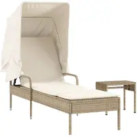 Syfax Sonnenliege mit Dach und Tisch Beige Poly Rattan