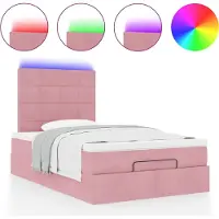 Syfax Ottoman-Bett mit Matratzen & LEDs Rosa 120x200 cm Samt