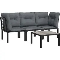 Syfax 4-tlg. Garten-Lounge-Set Schwarz und Grau Poly Rattan