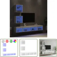 The Living Store 5-tlg. Wohnwand mit LED-Beleuchtung Weiß Holzwerkstoff
