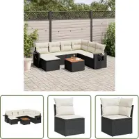 The Living Store 8-tlg. Garten-Sofagarnitur mit Kissen Schwarz Poly Rattan