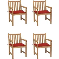 The Living Store Gartenstühle 4 Stk. mit Roten Kissen Massivholz Teak