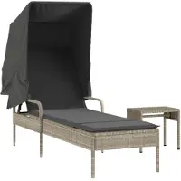 Syfax Sonnenliege mit Dach und Tisch Hellgrau Poly Rattan